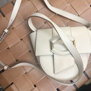 Italian Cream Leather Crossbody Bag with Gold Accent
